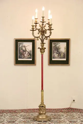 Bronze 6 Candle Antique Candelabra Floor Lamp