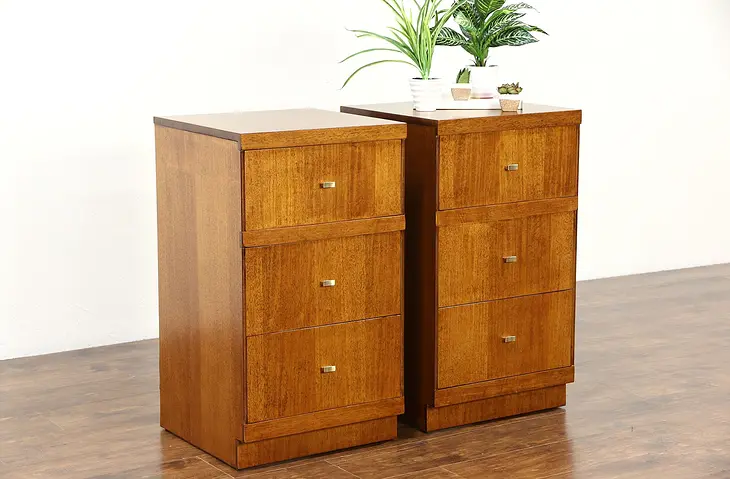 Midcentury Modern 1950's Vintage Pair of Limba Nightstands, Chests or End Tables