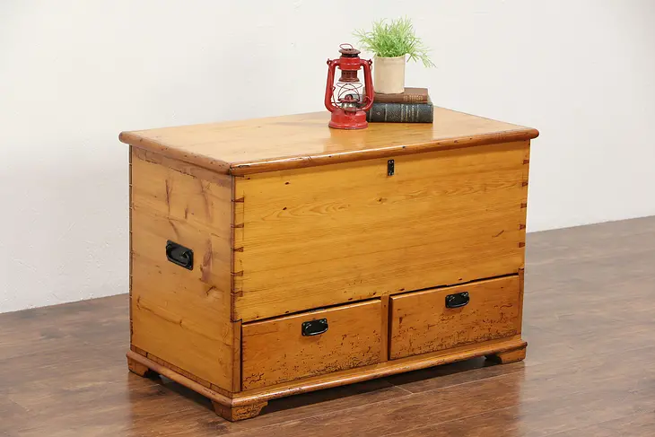 Country Pine Antique 1860 Trunk or Blanket Chest, Coffee Table