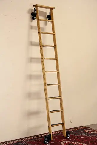 Library, Kitchen or Wine Cellar Industrial Rolling Oak 9' Ladder