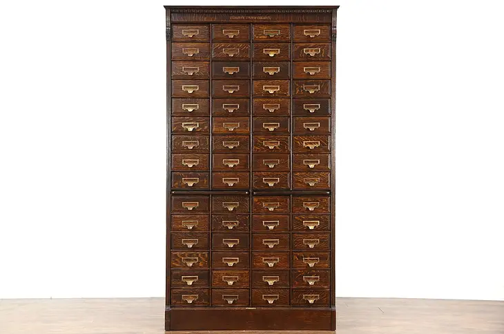 Oak 60 Drawer Antique 1895 File Cabinet, Signed Shannon & Yawman, Rochester NY