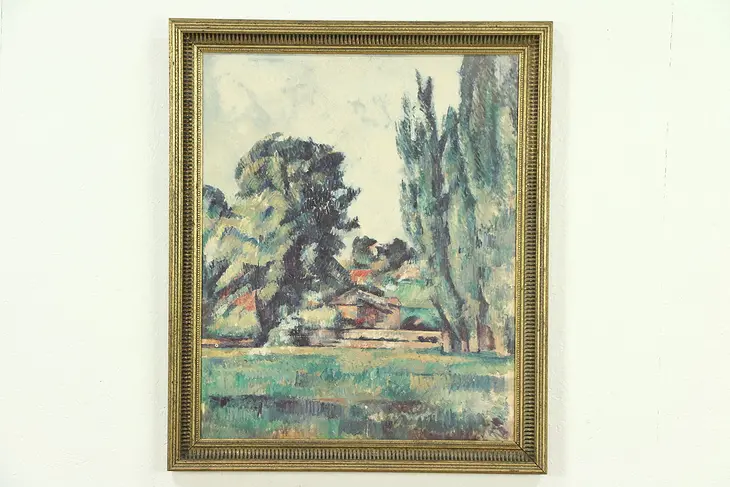 Oil Painting on Canvas after Cezanne, Landscape with Poplars