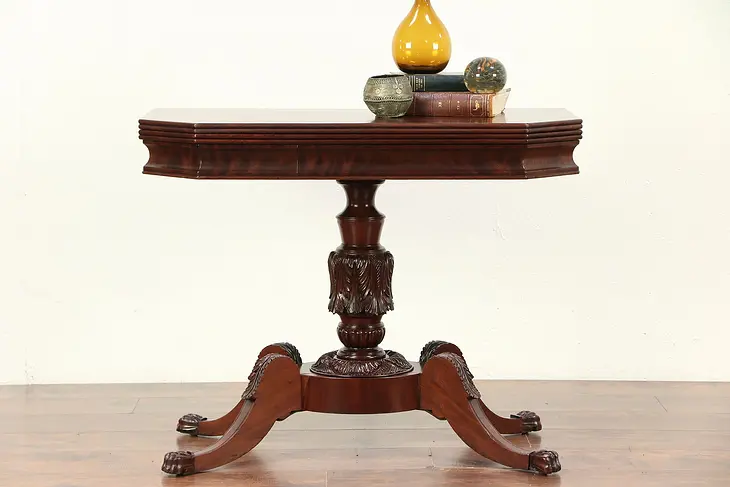 Empire Antique 1825 Carved Mahogany Hall Console, Opens to Game Table #29678