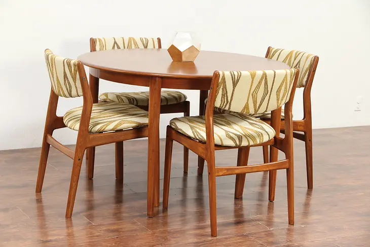 Midcentury Modern Danish Teak Dining Set, Table, 4 Chairs, Glostrup #29717