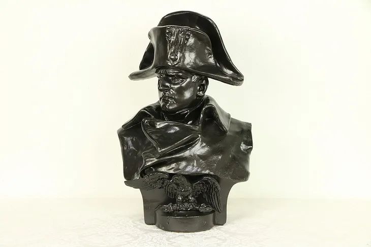 Victorian Antique 1880 Bust Ceramic Sculpture of Napoleon, Bronze Finish #30339