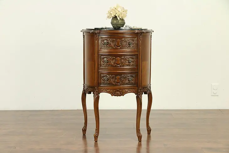 Demilune Carved Chest, Hall Console or End Table, Marble Top #30543