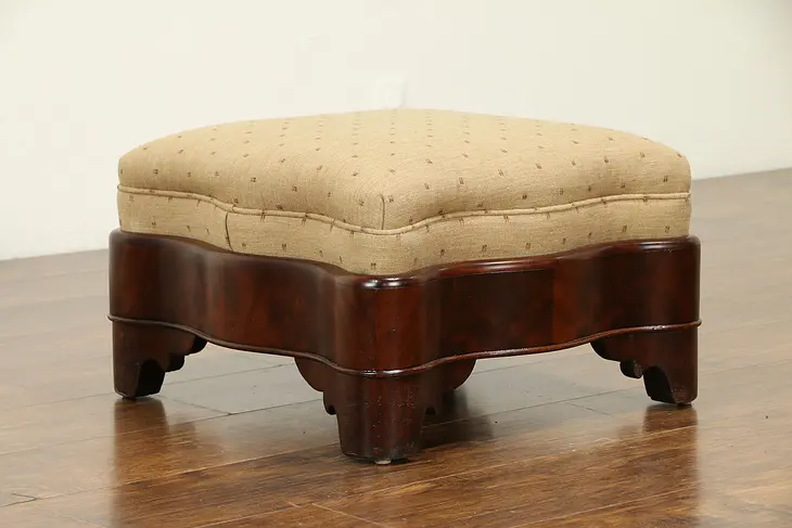 Empire Antique 1840 Mahogany Footstool, New Upholstery #31825