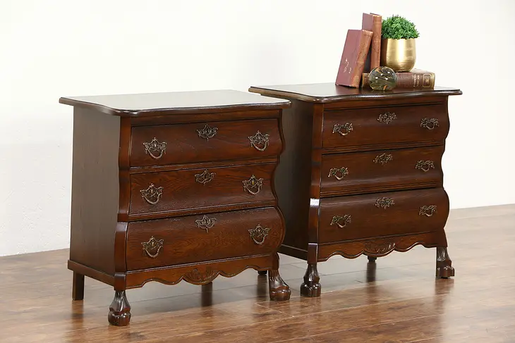 Pair of Similar Dutch Vintage Oak Nightstands, Chests or End Tables