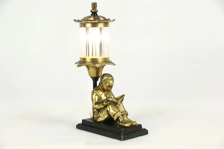 Chinese Student Scholar Statue Pat. 1930 Vintage Lamp, Signed AMW