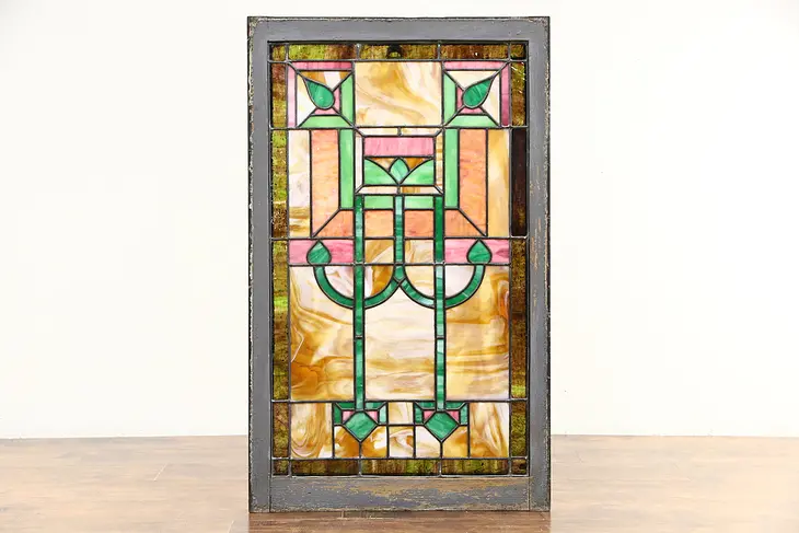 Victorian Antique 1890 Leaded Stained Glass Window, Architectural Salvage