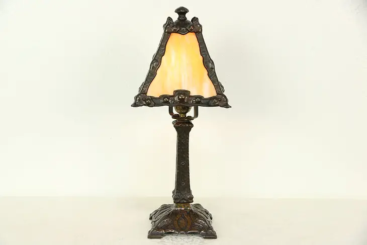 Art & Crafts Art Nouveau Antique 1910 Stained Glass Lamp
