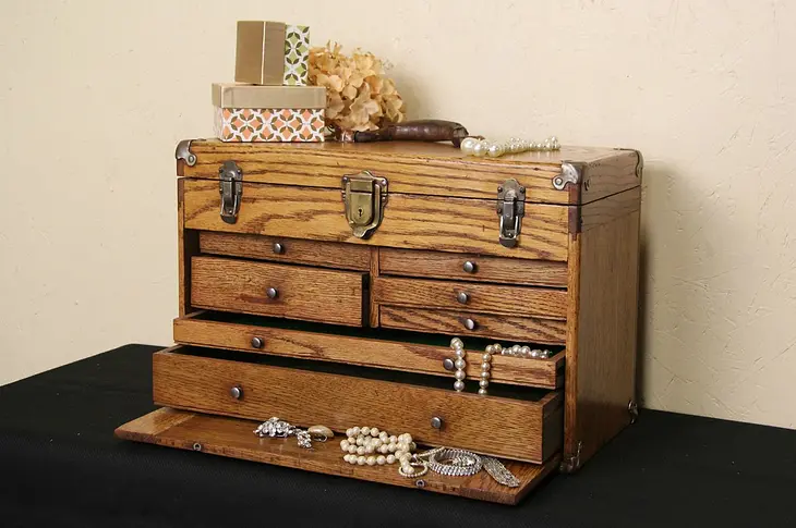 Machinist Oak 1920's Excelsior Tool Chest, Collector or Jewelry Box