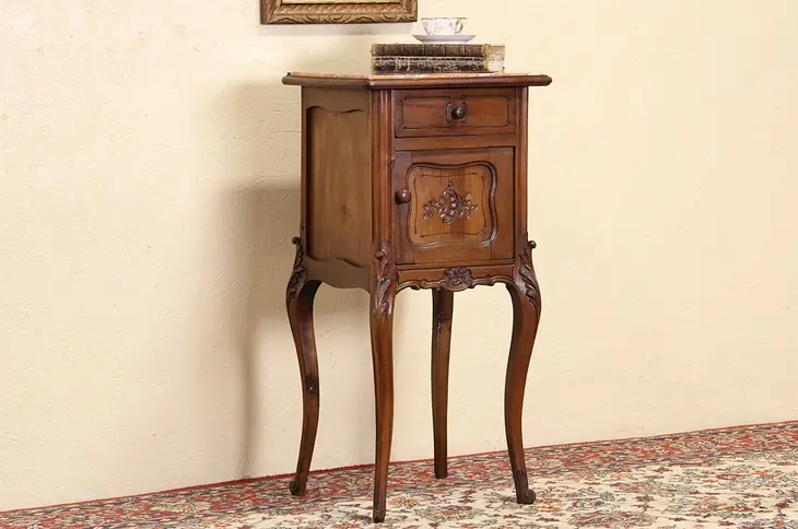 French Marble Top 1890's Antique Nightstand or Pedestal