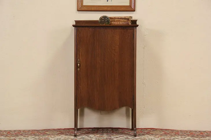 Oak 1900 Antique Music Cabinet, Original Brass Latch
