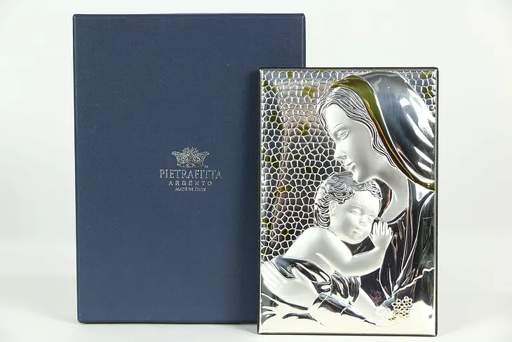Medium Rectangular Icon, Mother and Child, Pietrafitta Argento Italy