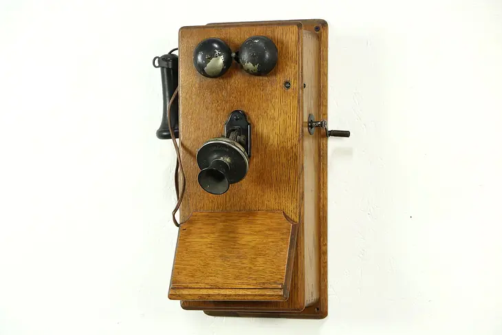 Kellogg Signed Antique Oak Crank Wall Telephone & Generator