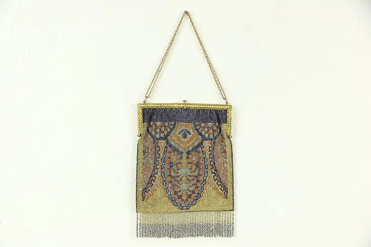 Glass & Cut Steel Beaded Antique 1910 Fringed Purse