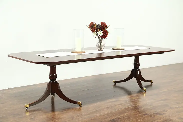 Georgian Vintage Mahogany Banded Dining Table 2 Leaves Extends 9' 8" #28876