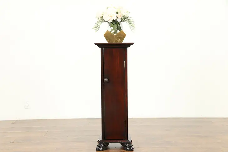 Mahogany Antique Smoking Stand, Plant or Sculpture Pedestal, Paw Feet #31159