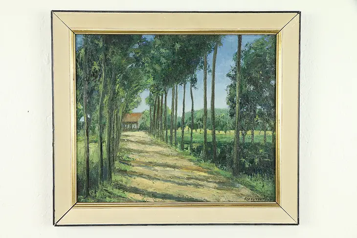 Cottage Road, Vintage Danish Original Oil Painting Signed Vuylsteke 1949  #31303