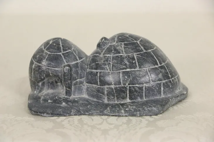 Inuit Hand Carved Soapstone Igloos Sculpture