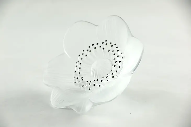 Lalique France Signed Etched Crystal Flower, Shortened Stem