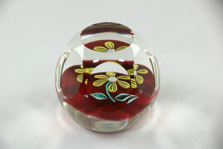 Paperweight, Faceted Blown Glass with Flowers