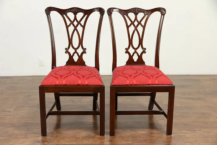 Pair Traditional Mahogany Vintage Dining or Library Chairs Henkel Harris  #30168