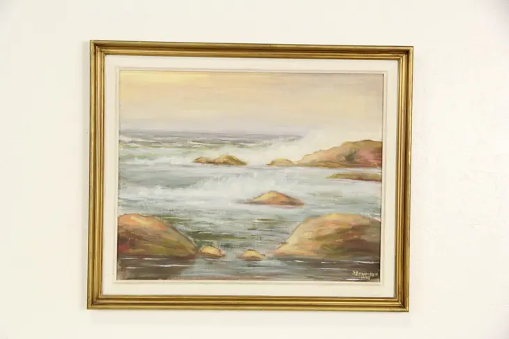 Seascape Original Oil Painting, Signed S. Bernadyn 1979