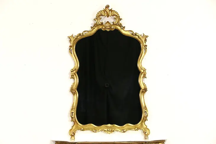 Italian Carved 1930's Antique Burnished Gold Hall or Mantel Mirror
