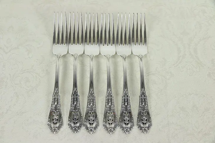 Set of 6 Sterling Silver 7" Dinner Forks, Rose Point by Wallace #30133