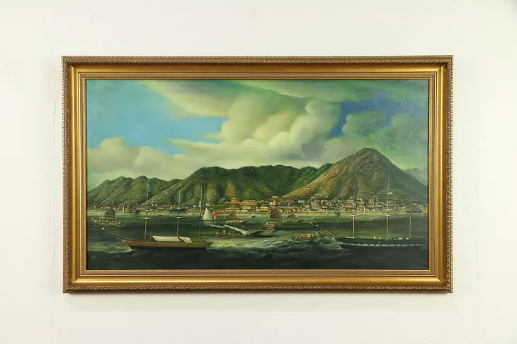 Victoria Hong Kong Oil Painting after 1854 Original, Custom Frame  #30696