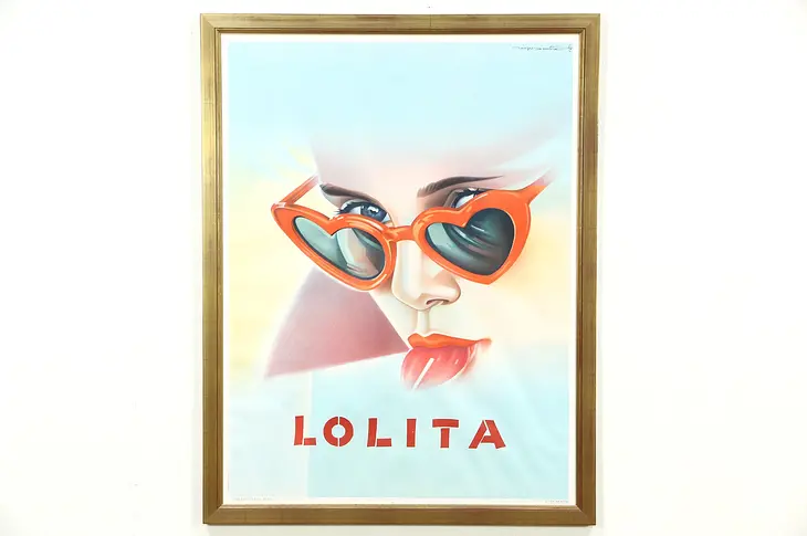 Lolita Poster from Nabokov Novel, Signed Soubie, Gold Leaf Frame