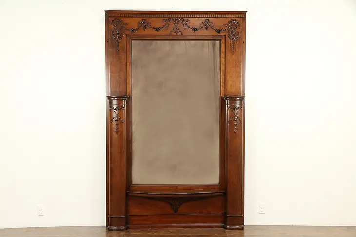 Hall, Foyer or Pier Antique Mirror with Columns, Carved Curly Birch #31822