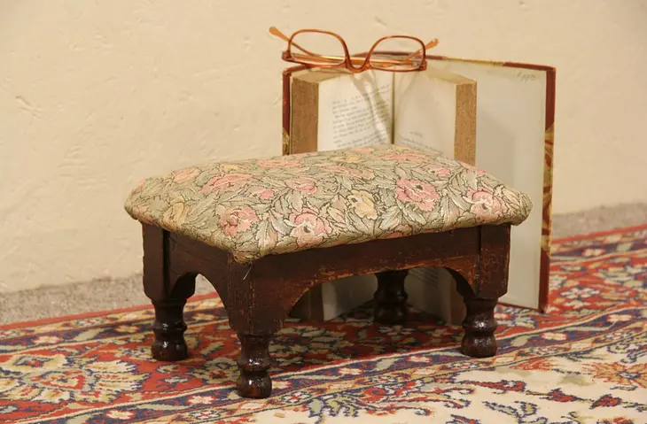 Oak 1900 Antique Footstool, Tapestry