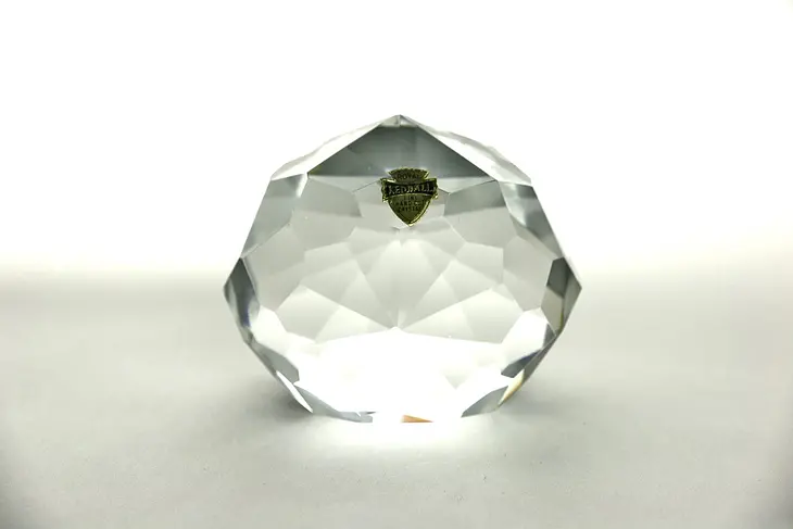 Kendall Signed Oval Faceted Blown & Cut Crystal Paperweight