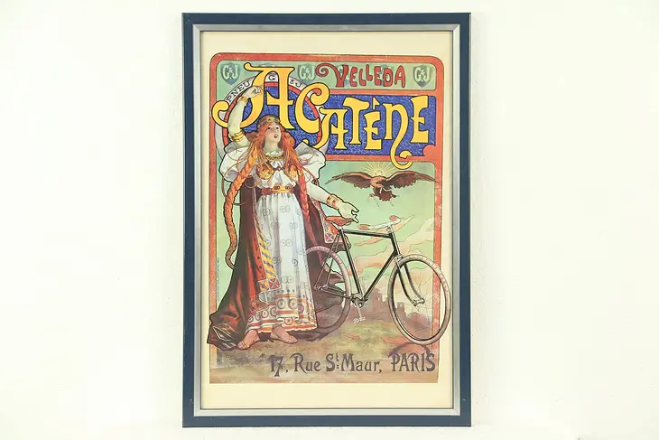 Acatene Velleda French Bicycle Framed Advertising Poster, Pub. 1896 #29016