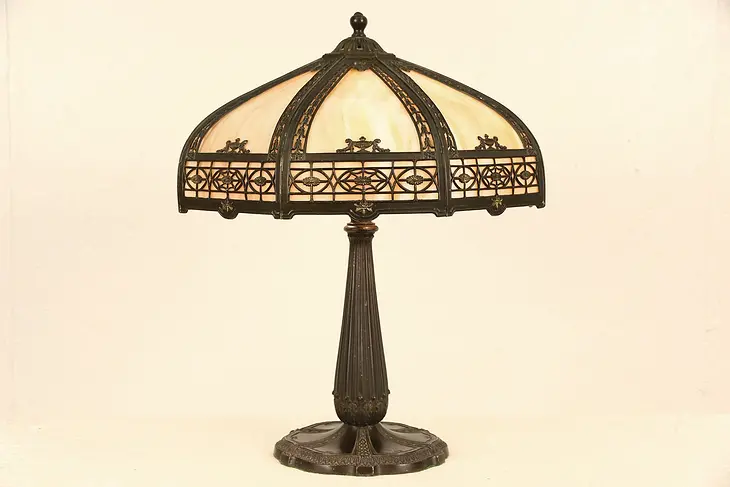 Stained Glass 1915 Antique Table Lamp, 8 Panel