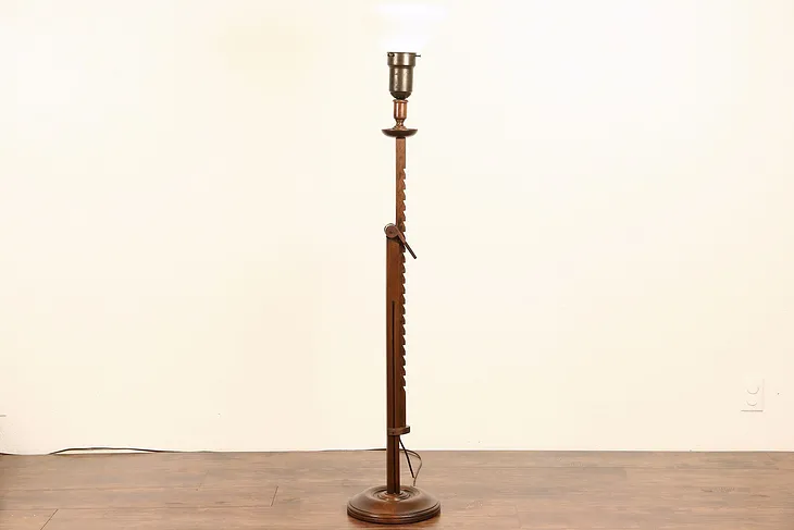 Adjustable Wooden Ratchet 1930's Vintage Floor Lamp