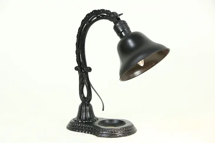 Iron 1910 Antique Adjustable Desk Lamp with Tray, Signed Delite