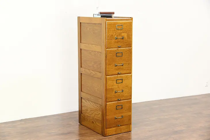 Oak Antique 1920's 4 Drawer File Cabinet
