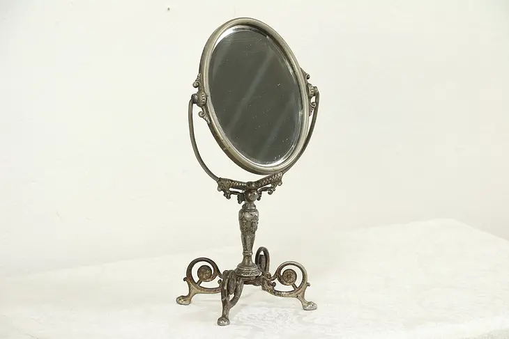 Victorian Antique 1890 Antique Dresser or Shaving Mirror, Beveled Oval Glass
