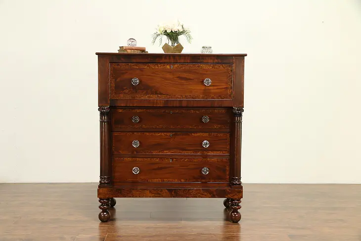 Empire Antique Chest or Dresser, Cherry, Curly Maple & Mahogany  #30394