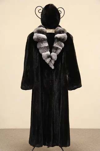 Mink & Chinchilla Vintage Fur Coat, Size 16