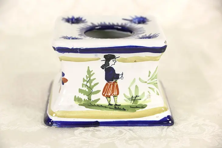 Quimper Inkwell & Pen Holder, Hand Painted & Signed, Brittany, France