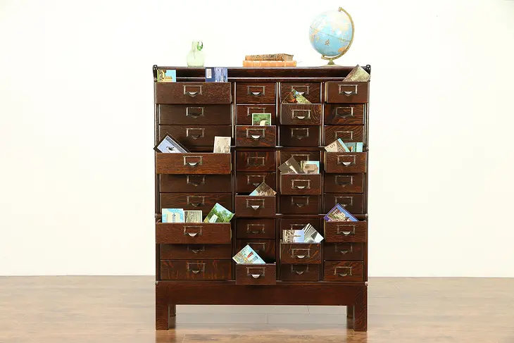 Oak Antique 1900 Stacking 36 Drawer Collector File Cabinet, Made by Globe #30420