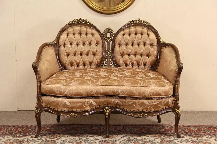 French Style Carved 1940's Vintage Loveseat, Original