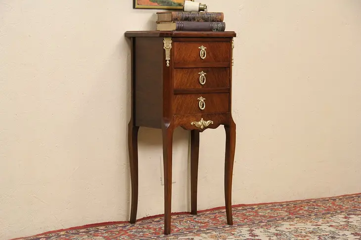 Italian 1930's NIghtstand or End Table, Gold Mounts