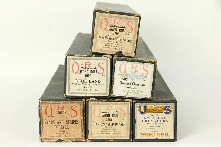Player Piano 6 Rolls, Star Spangled Banner, Onward Christian Soldiers etc #29485