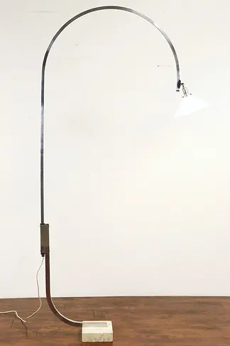 Arc Adjustable Mid Century Floor Lamp Travertine Marble Base, 1960's Vintage